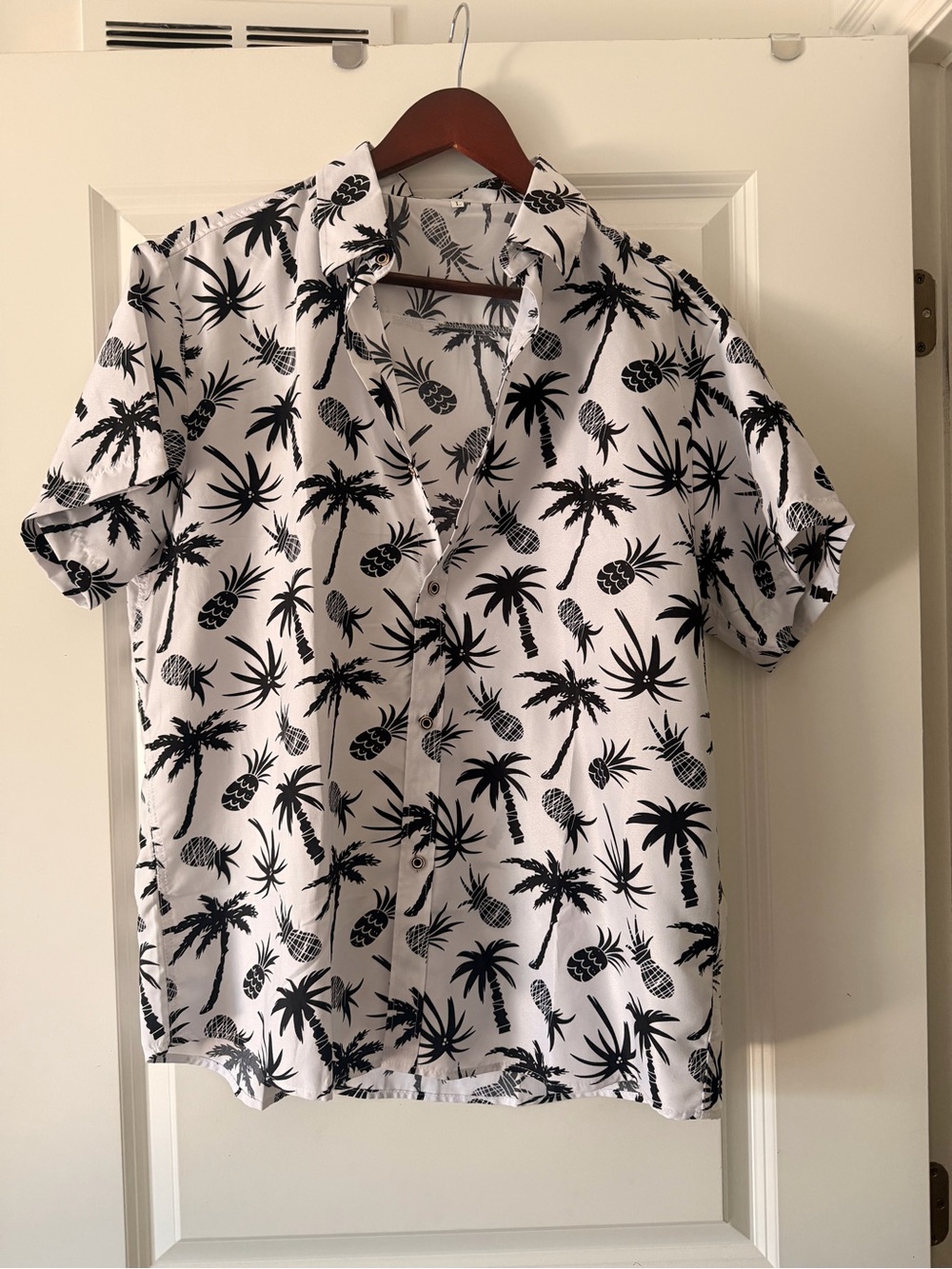 Black Tropical Print Collared Shirt